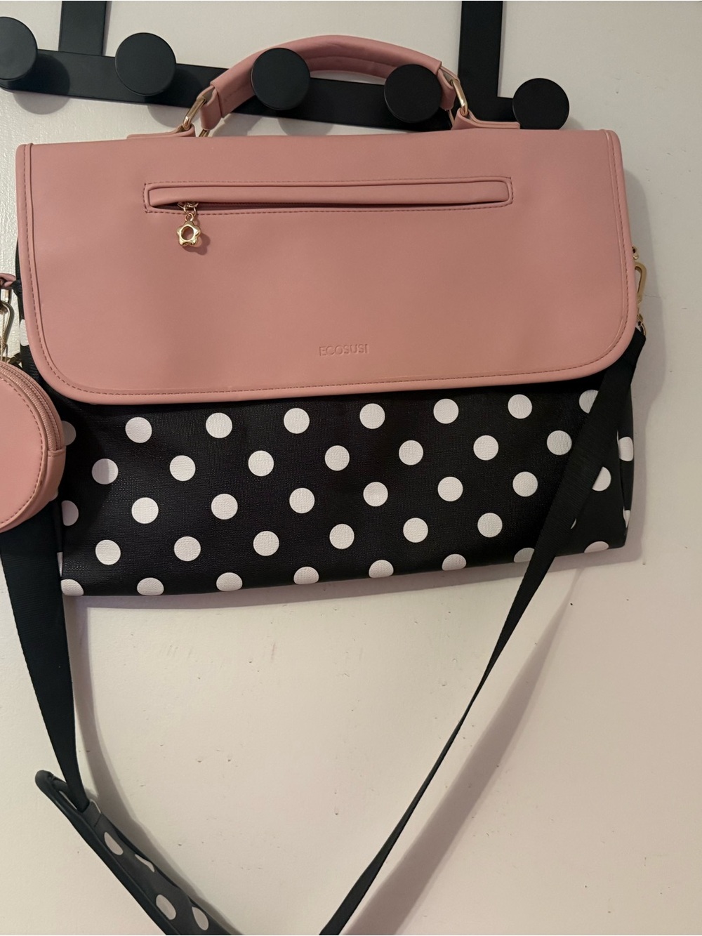 Pink and Black Polka Dot Top-Handle Satchel